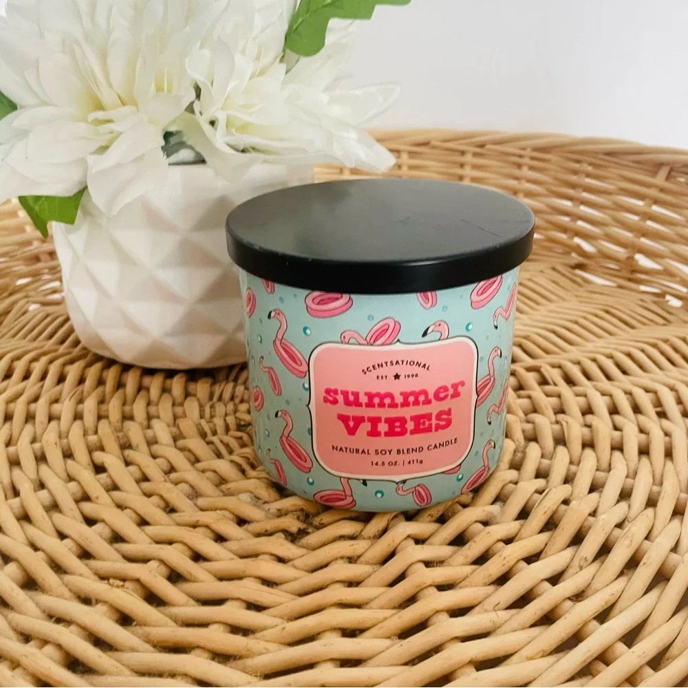 Scentsational Summer Vibes 2 wick Pink Flamingo soy candle Made in USA NWT
